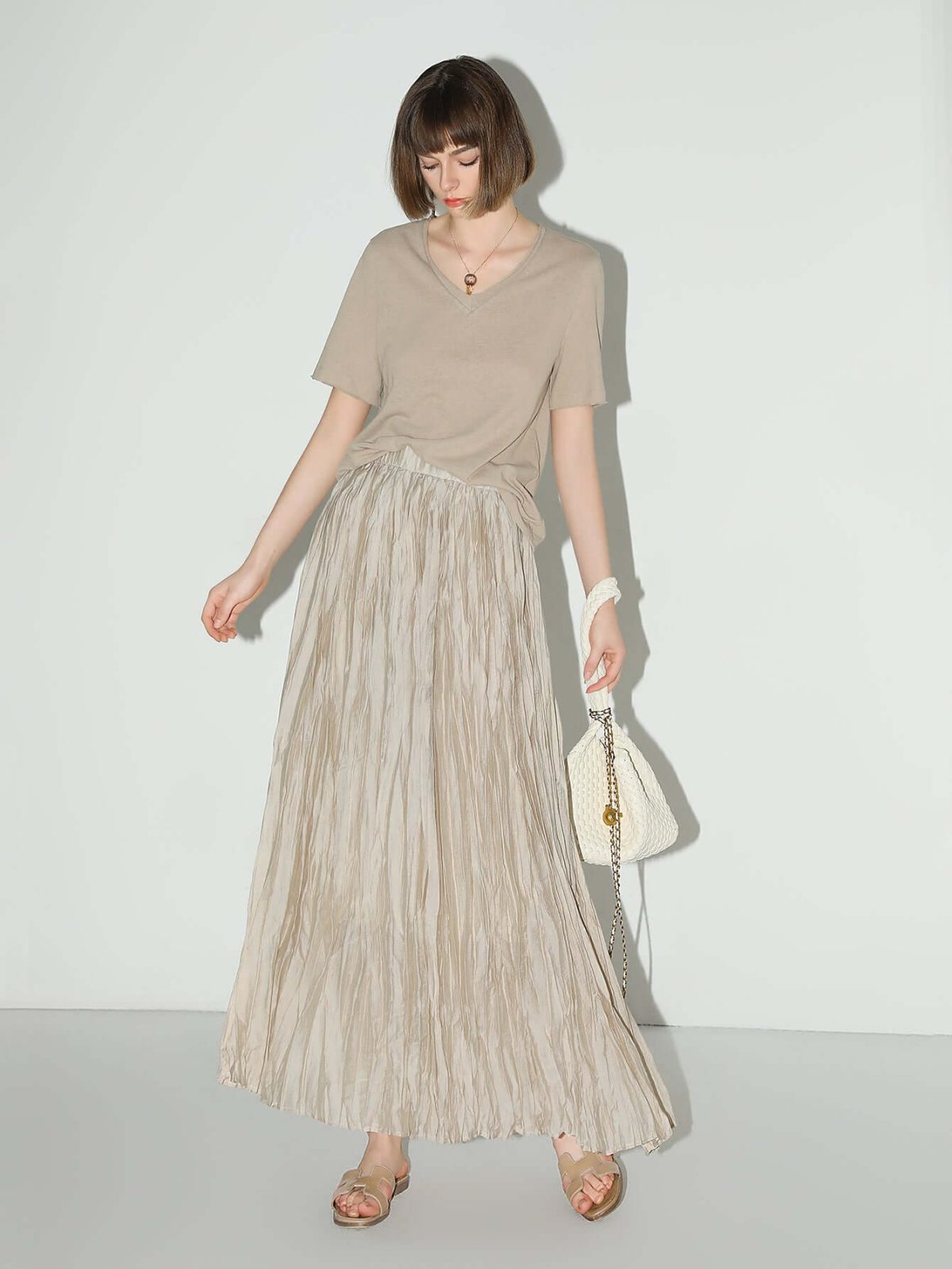 Mocha V-Neck Cotton Short-Sleeve Tee - Image 2