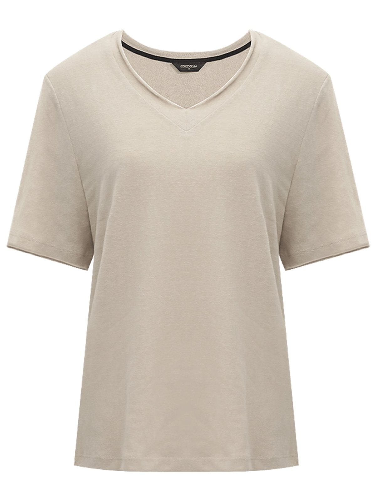 Mocha V-Neck Cotton Short-Sleeve Tee - Image 4