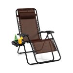 NNECW Patio Zero Gravity Lounge Chair with Cup Holder &amp Removable Pillow-Coffee-1 piece - Image 2