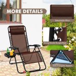 NNECW Patio Zero Gravity Lounge Chair with Cup Holder &amp Removable Pillow-Coffee-1 piece - Image 3