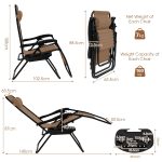 NNECW Patio Zero Gravity Lounge Chair with Cup Holder &amp Removable Pillow-Brown-1 piece - Image 4