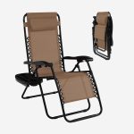 NNECW Patio Zero Gravity Lounge Chair with Cup Holder &amp Removable Pillow-Brown-1 piece - Image 2