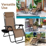 NNECW Patio Zero Gravity Lounge Chair with Cup Holder &amp Removable Pillow-Brown-1 piece - Image 3