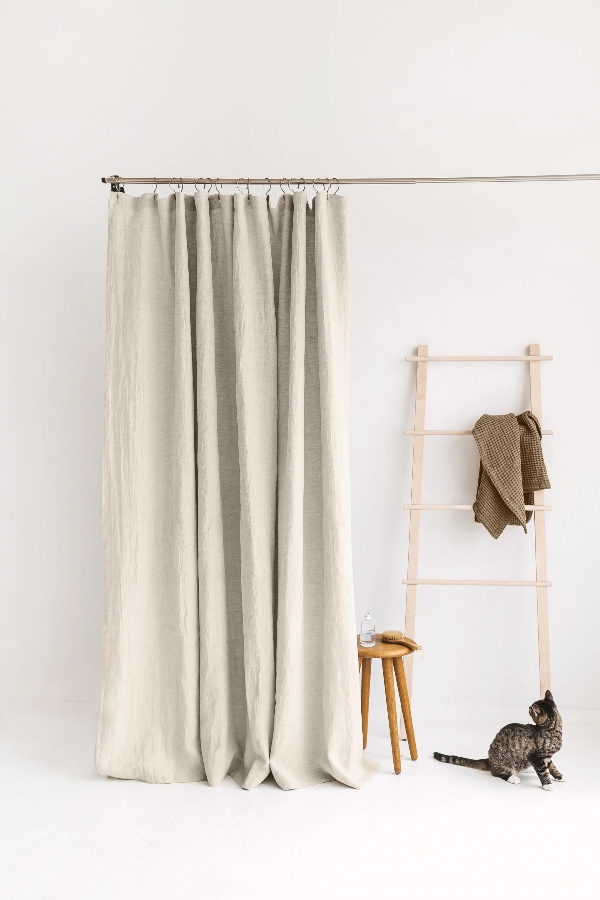 Organic Linen Shower Curtain | Off White | Eco-Friendly & Mold-Resistant | UK Made - Image 1