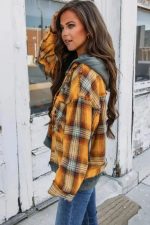 Orange Plaid Hooded Snap Button Jacket - Image 3