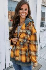 Orange Plaid Hooded Snap Button Jacket - Image 4