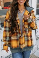 Orange Plaid Hooded Snap Button Jacket - Image 6
