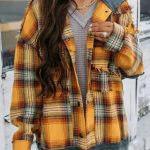 Orange Plaid Hooded Snap Button Jacket