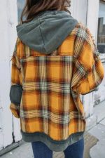 Orange Plaid Hooded Snap Button Jacket - Image 2