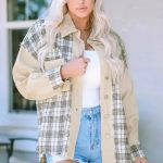 Plaid Patchwork Denim Jacket - Khaki, Distressed, Raw Edge
