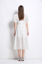 Plunging Neckline Lantern Sleeve Flowy White Maxi Dress - Image 4
