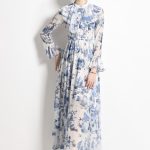 Porcelain Blue Floral Slim Fit Long Sleeve Shirt Dress