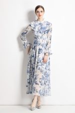 Porcelain Blue Floral Slim Fit Long Sleeve Shirt Dress - Image 6