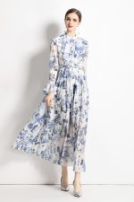 Porcelain Blue Floral Slim Fit Long Sleeve Shirt Dress - Image 2
