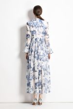 Porcelain Blue Floral Slim Fit Long Sleeve Shirt Dress - Image 4