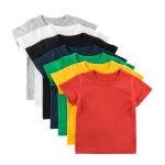 Baby Kids No Pattern Solid Color Short-Sleeved Tops In Summer Outfit Wearing