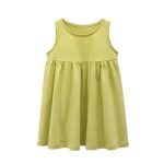 Baby Girls Solid Round Collar Design Sleeveless Dress In Summer - Image 9