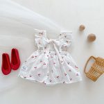 Summer Arrival Baby Girls Sleeveless Cherry Print Onesies Dress - Image 2