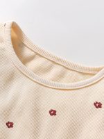 Design Autumn Girls Flowers Pattern Crew Neck Long Sleeves Pink Tulle Patchwork Princess Dress - Image 3