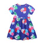 Summer Arrival Colorful Flowers Pattern Short Sleeves Crew Neck Dress for Stylish Girls