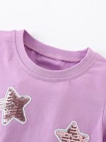 Summer Arrival Girls’ Sequin Star Pattern Short Sleeves T-Shirt Patchwork Dress - Image 2