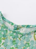 Summer Design Girls’ Oil Painting Flowers Pattern Short Sleeves Crew Neck Dress - Image 2