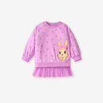 Spring And Autumn Girls Cute Cartoon Rabbit Pattern Long Sleeves Top Dress And Pants Clothing Set - Image 3