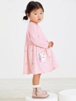 Arrival Autumn Girls Long Sleeves Rainbow And Unicorn Pattern Crew Neck Dress - Image 3