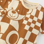 Summer Baby Kids Casual Teddy Bear and Plaid Pattern T-shirt and Shorts Clothing Set for Boys - Image 3