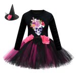 Arrival Girls’ Halloween Costume: Long Sleeves Cartoon Printed Witches Cosplay Party Tulle Patchwork Dress with Hat Set - Image 26