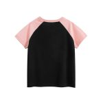 Summer Girls’ Flower and Letters Print Color Patchwork T-shirt in European and American Style - Image 2