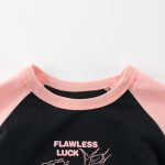 Summer Girls’ Flower and Letters Print Color Patchwork T-shirt in European and American Style - Image 4