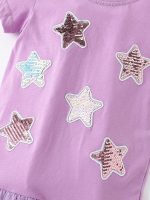 Summer Arrival Girls’ Sequin Star Pattern Short Sleeves T-Shirt Patchwork Dress - Image 3