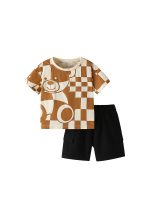 Summer Baby Kids Casual Teddy Bear and Plaid Pattern T-shirt and Shorts Clothing Set for Boys - Image 5