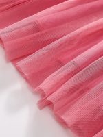 Design Autumn Girls Flowers Pattern Crew Neck Long Sleeves Pink Tulle Patchwork Princess Dress - Image 5