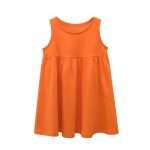 Baby Girls Solid Round Collar Design Sleeveless Dress In Summer - Image 4