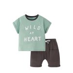 Baby And Kids Boys Words Print Short Sleeves Top And Shorts With Pockets Casual Clothing Set