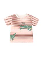 Alligator Cartoon Printing Unisex Kids Striped T-Shirt In European And American Style For Summer - Image 2