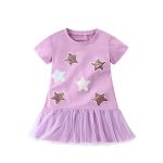 Summer Arrival Girls’ Sequin Star Pattern Short Sleeves T-Shirt Patchwork Dress