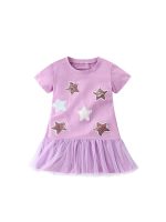 Summer Arrival Girls’ Sequin Star Pattern Short Sleeves T-Shirt Patchwork Dress - Image 7