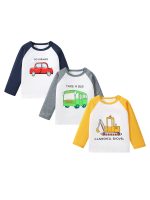 Arrival Kids Boys Cartoon Print Crew Neck Long Sleeves Color Patchwork Top