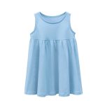 Baby Girls Solid Round Collar Design Sleeveless Dress In Summer - Image 5