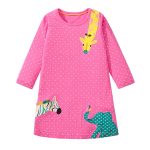 Design Autumn Girls Vivid Dots And Animals Pattern Long Sleeves Dress