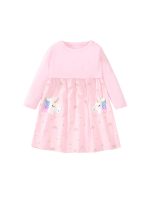 Arrival Autumn Girls Long Sleeves Rainbow And Unicorn Pattern Crew Neck Dress - Image 6