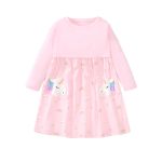 Arrival Autumn Girls Long Sleeves Rainbow And Unicorn Pattern Crew Neck Dress