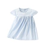 Summer Arrival Girls’ Simple Plaid Short Sleeves Light Blue Dress