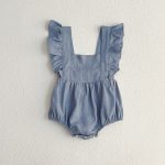 Summer Baby Girls Solid Color Square Neck Onesie - Image 18