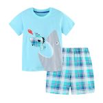Summer Baby Kids Cartoon Marine Animals Pattern T-shirt and Plaid Shorts Casual Clothing Set for Boys - Image 6