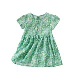Summer Design Girls’ Oil Painting Flowers Pattern Short Sleeves Crew Neck Dress