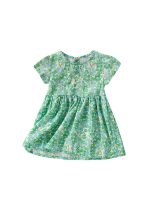 Summer Design Girls’ Oil Painting Flowers Pattern Short Sleeves Crew Neck Dress - Image 9